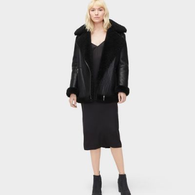 UGG Arrabela Shearling Moto Jacket voor Dames in Black, maat XS