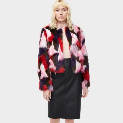 UGG Lorrena Patchwork Faux Fur Jas voor Dames in Pink Multi, maat L