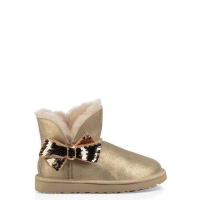 UGG Mini Sequin Bow Classic Laarzen voor Dames in Gold, maat 38 | Shearling