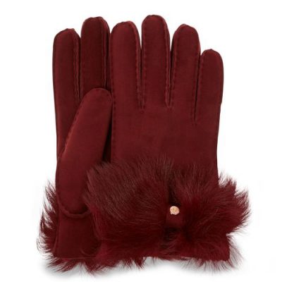 UGG Long Pile Bow Handschoenen voor Dames in Port, maat S | Shearling