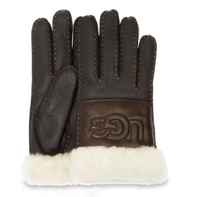 UGG Sheepskin Logo Handschoenen voor Dames in Black Leather, maat S | Shearling