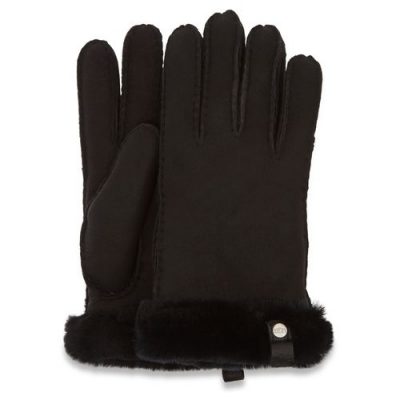 UGG Shorty Glove With Leather Trim Handschoenen voor Dames in Black, maat M | Leder