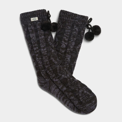 UGG Pom Pom Fleece Lined Crew Sokken voor Dames in Nightfall, maat OS | Acrylmix