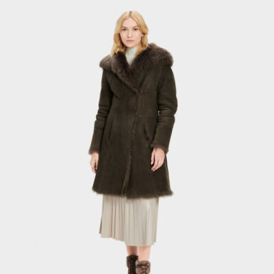 UGG Vanesa Toscana Shearling Coat voor Dames in Olive, maat L