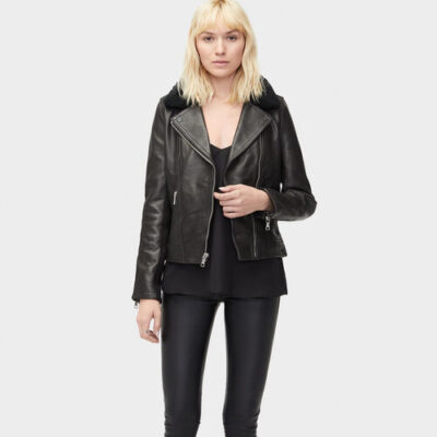 UGG Andee Leather Cycle Jacket voor Dames in Black, maat XS | Leder