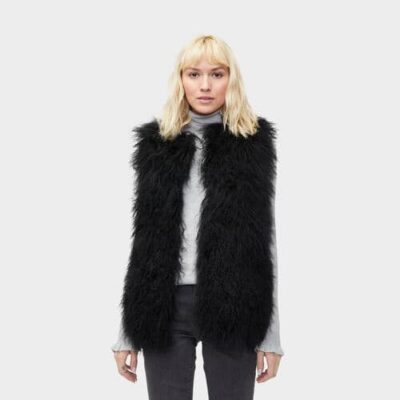 UGG Abbey Mongolian Shearling Bodywarmers voor Dames in Black, maat XL