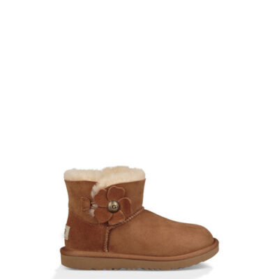 UGG Mini Bailey Button Poppy in Chestnut, maat 23.5 | Shearling