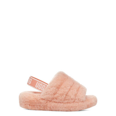 UGG Fluff Yeah Logo Slide voor Dames in Beverly Pink, maat 41 | Shearling