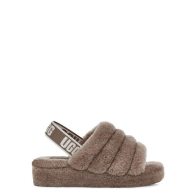 UGG Fluff Yeah Logo Slide voor Dames in Caribou, maat 38 | Shearling