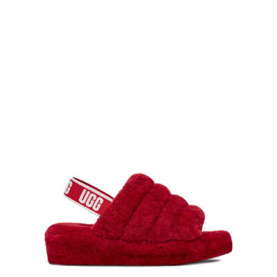 UGG Fluff Yeah Logo Slide voor Dames in Ribbon Red, maat 42 | Shearling