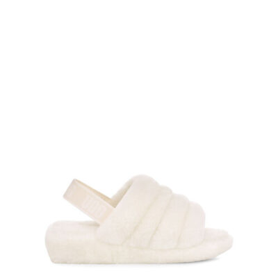 UGG Fluff Yeah Logo Slide voor Dames in White, maat 37 | Shearling