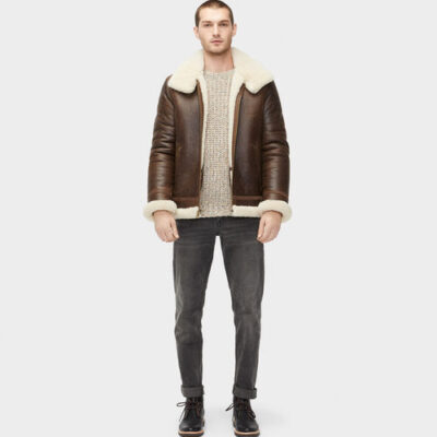 UGG Auden Shearling Aviator Jacket voor Heren in Chestnut, maat XS