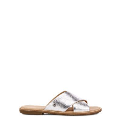 UGG Joni Metallic Slide Sandalen voor Dames in Silver, maat 38 | Leder