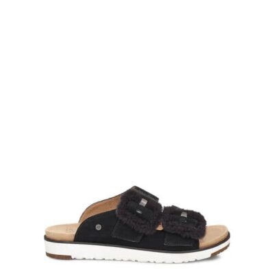 UGG Fluff Indio Slide Sandalen voor Dames in Black, maat 37 | Suede