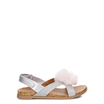 UGG Fonda Glitter Pom Sandalen voor Kinderen in Silver, maat 33.5 | Textiel