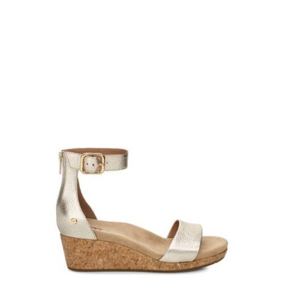 UGG Zoe II Metallic Sandalen met Hak voor Dames in Gold, maat 37 | Leder