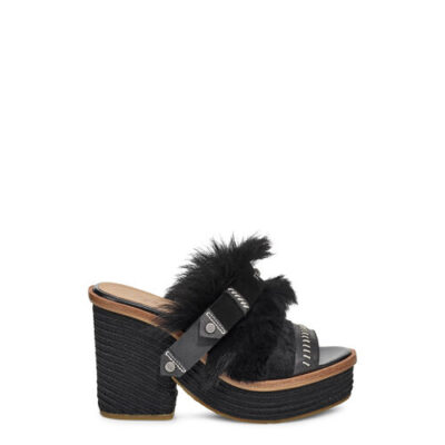 UGG Fluff Punk Heel Sandalen voor Dames in Black, maat 41 | Shearling