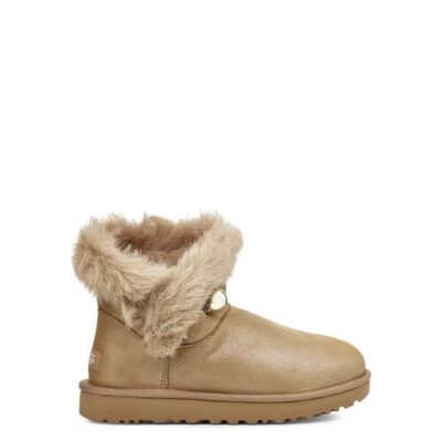UGG Classic Fluff Pin Mini Laarzen voor Dames in Antique Pearl, maat 41 | Shearling