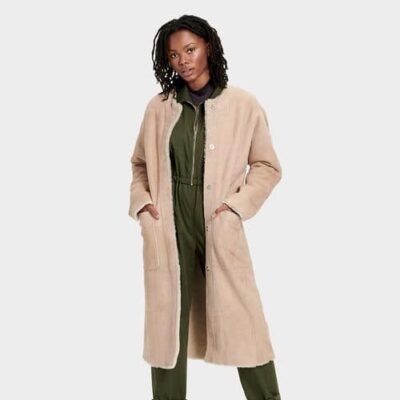 UGG Remy Reversible Shearling Jas voor Dames in Mushroom, maat XL