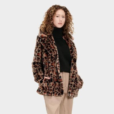 UGG Rosemary Faux Fur Jas voor Dames in Leopard Amphora, maat XL