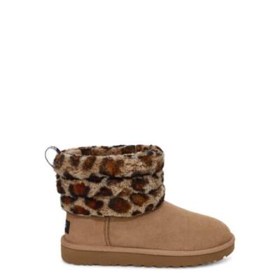 UGG Fluff Mini Quilted Leopard Laarzen voor Dames in Amphora, maat 40 | Shearling