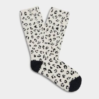 UGG Leslie Graphic Crew Sokken voor Dames in White Micro Leopard, maat OS | Nylon