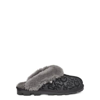 UGG Coquette Sparkle Graffiti Pantoffels voor Dames in Black, maat 42 | Suede
