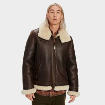UGG Auden Shearling Aviator Jas voor Heren in Chestnut, maat XXL