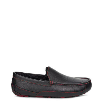 UGG Ascot Marble Leather Slipper voor Heren in Black/Rumba Red, maat 40 | Leder