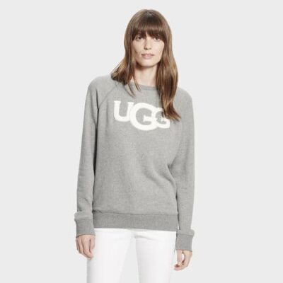 UGG Fuzzy Logo Crewneck Truien voor Dames in Grey Heather, maat S | Katoenmix