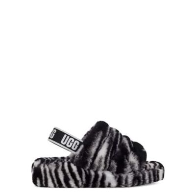 UGG Fluff Yeah Zebra Slide Sandalen voor Dames in Black/White, maat 42 | Shearling