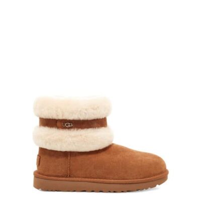 UGG Fluff Mini Belted Laarzen voor Dames in Chestnut/Natural, maat 39 | Shearling
