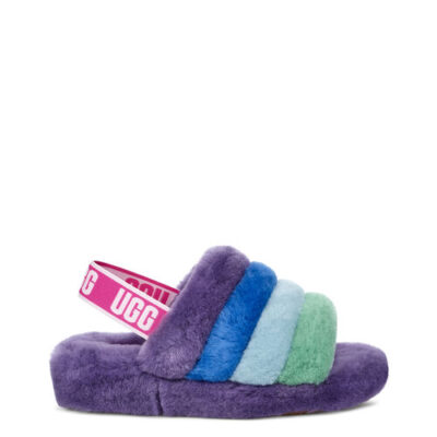 UGG Fluff Yeah Slide Sandalen in Pride Rainbow Purple, maat W 40 / M 42 | Synthetisch