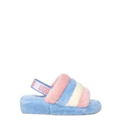 UGG Fluff Yeah Logo Slide Sandalen in Pride Stripes, maat W 42 / M 44 | Shearling