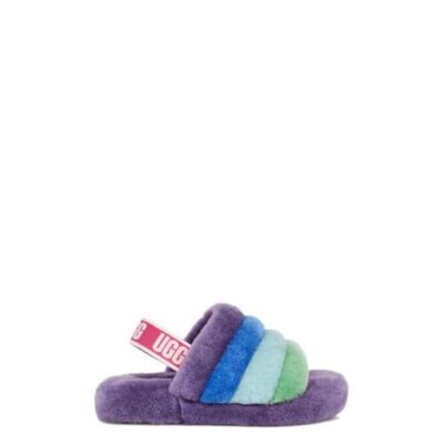UGG Fluff Yeah Slide Sandalen voor Kinderen in Pride Rainbow Purple, maat 35 | Shearling