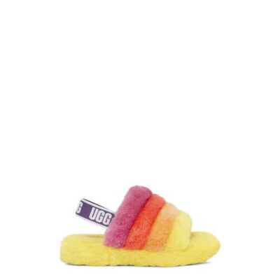 UGG Fluff Yeah Slide Sandalen voor Kinderen in Pride Rainbow Yellow, maat 36 | Shearling