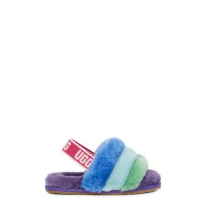 UGG Fluff Yeah Slide Sandalen voor Peuters in Purple Rainbow, maat 22 | Shearling