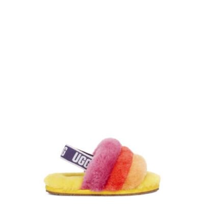UGG Fluff Yeah Slide Sandalen voor Peuters in Yellow Rainbow, maat 22 | Shearling