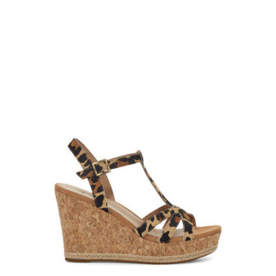 UGG Melissa Leopard Sandalen met Skeehak voor Dames in Leopard Chestnut, maat 41 | Suede
