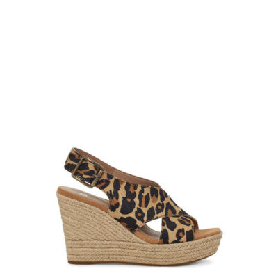 UGG Harlow Leopard Sandalen met Skeehak voor Dames in Leopard Chestnut, maat 42 | Suede