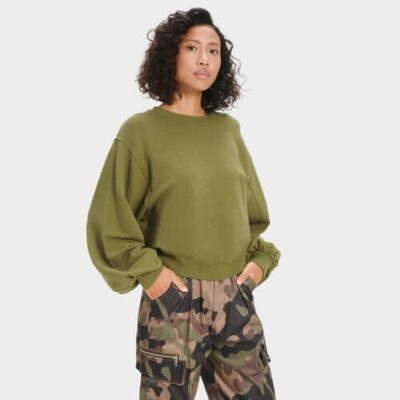 UGG Brook Balloon Sleeve Truien voor Dames in Wild Olive, maat M | Modal