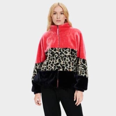 UGG Elaina Colorblock Sherpa Jas voor Dames in Pink Lily Multi, maat S | Polyester