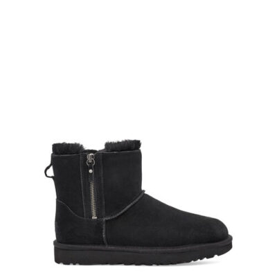 UGG Classic Mini Double Zip-laarsje voor Dames in Black, maat 41 | Leder