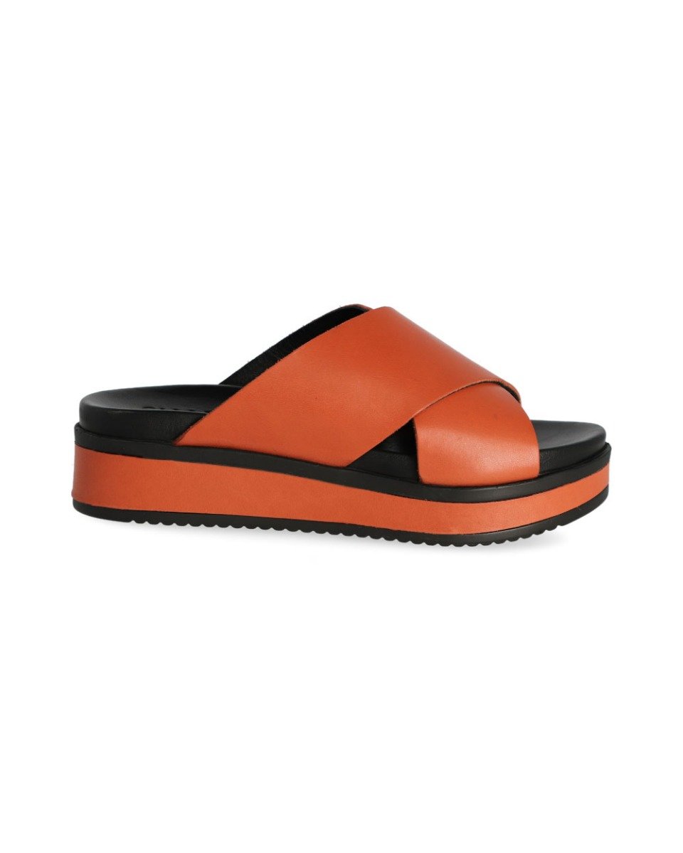 Shabbies Roodbruine slipper met leren zool