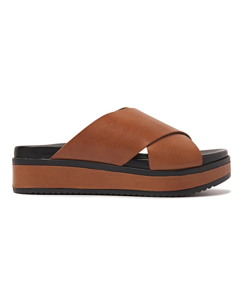 Shabbies Bruine slipper met leren zool