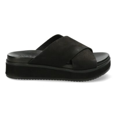 Shabbies Black slipper with covered wedge