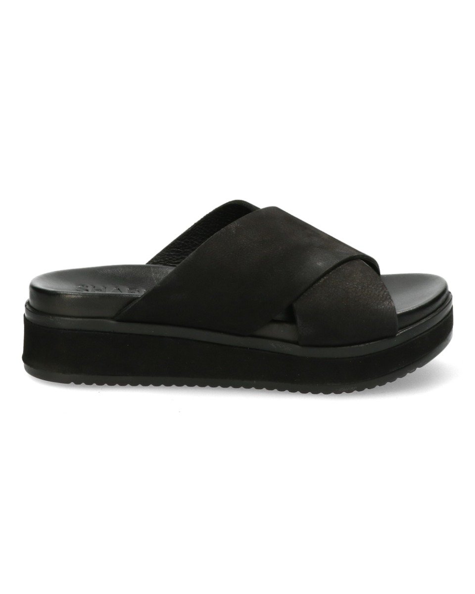 Shabbies Black slipper with covered wedge