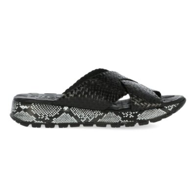Shabbies Zwarte slipper met slangenprint zool