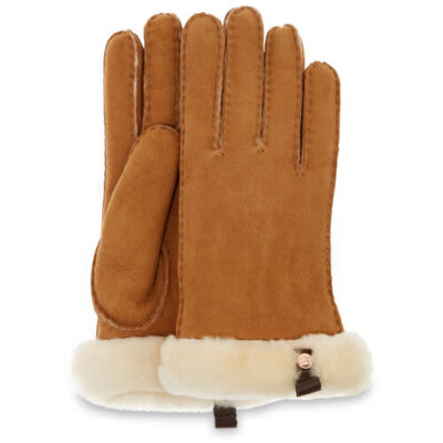 UGG Shorty Glove With Leather Trim Handschoenen voor Dames in Chestnut, maat M | Leder