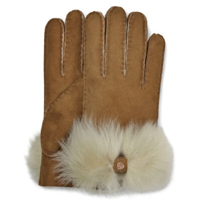 UGG Long Pile Bow Handschoenen voor Dames in Chestnut, maat S | Shearling